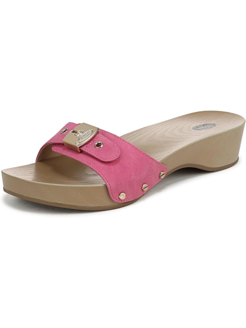 Women's Pink Faux Leather Classic Sandal Faux Wood Slide Comfort Insole Sandal